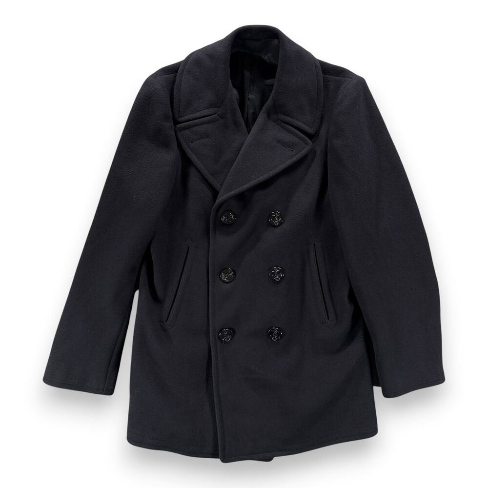 Vintage Pembroke Coat Adult 38L Black Wool Peacoat Navy Anchor Military USA 70s